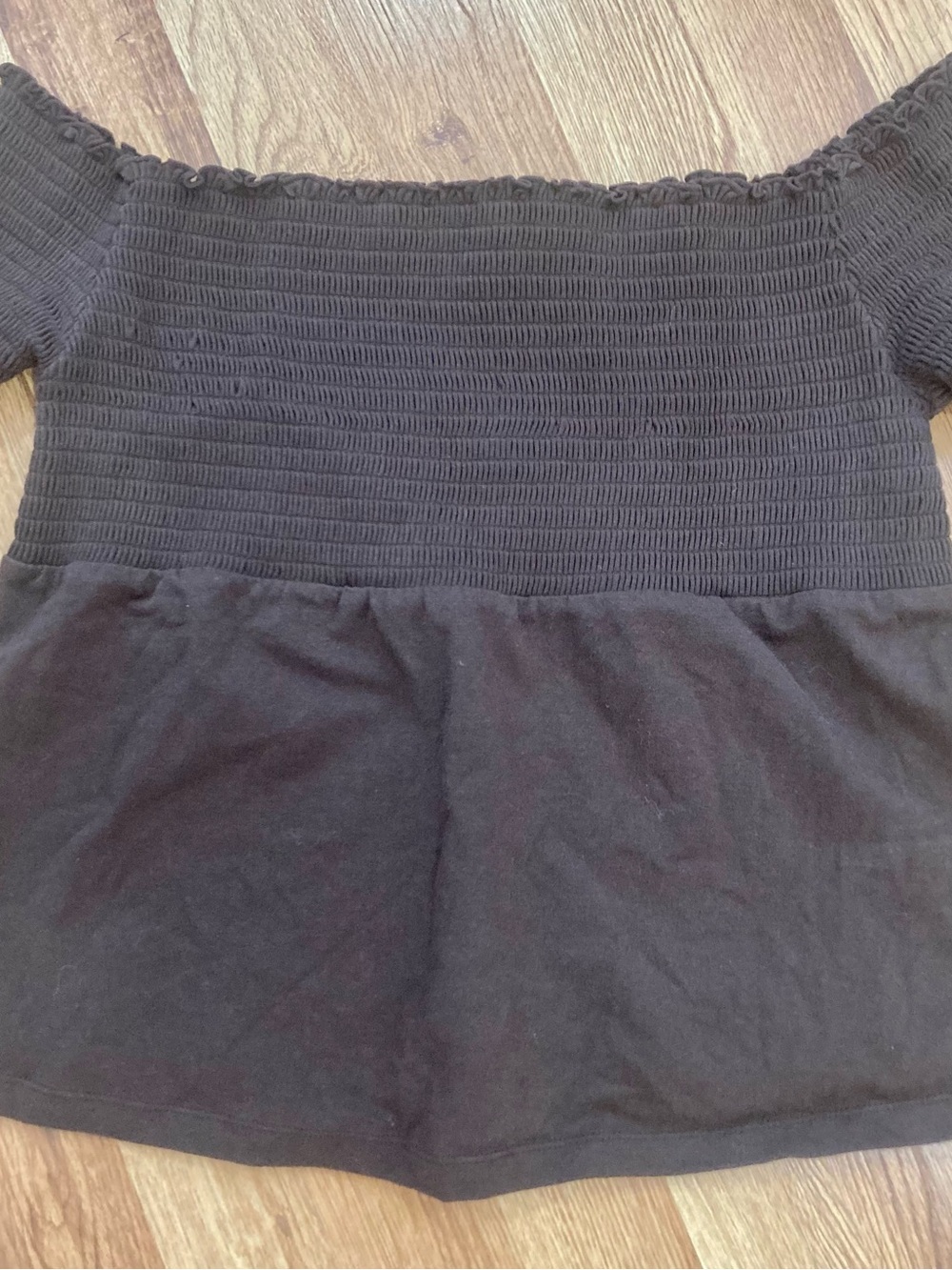 Moda International Brown Short Sleeve Off Shoulder Smocked Crop Style Top
